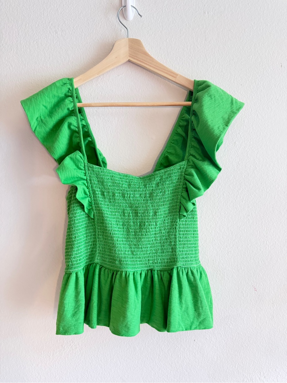 NATION LTD Green Smocked Ruffle Peplum Top NWT XL